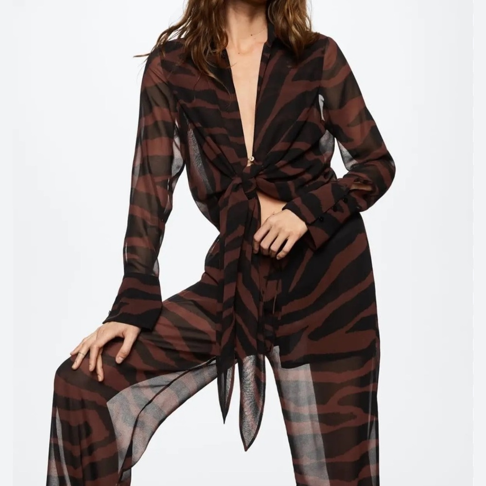 Mango Black and Brown Animal Print set Top S and Bottom L